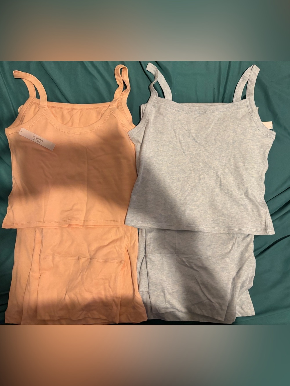 Victoria's Secret Light Gray & Peach Ribbed Tank Tops and pant set- Duo